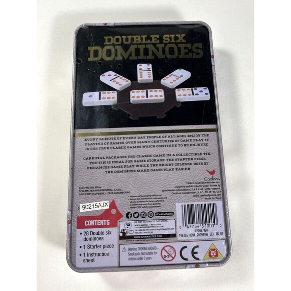 Double Six Dominoes 28 Color Dot Dominoes New Factory Sealed Storage Tin - Picture 7 of 11